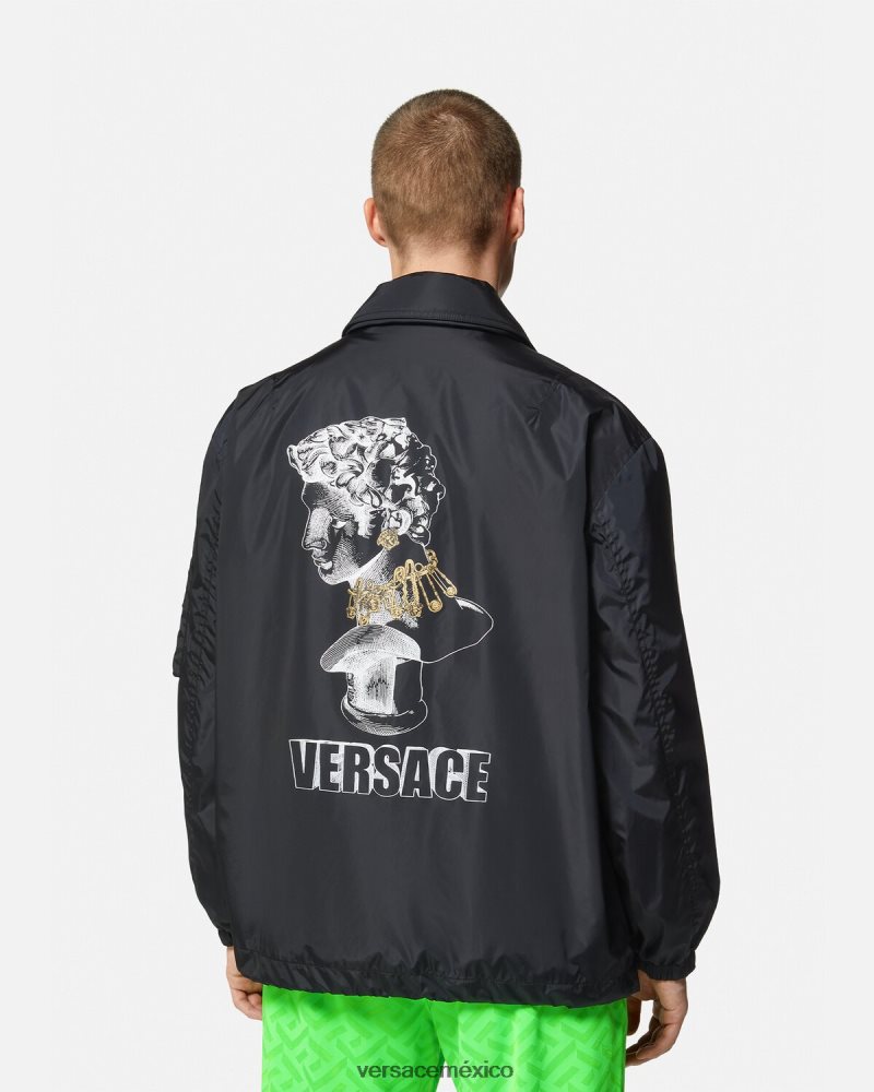 Versace chaqueta de nailon con logo gráfico negro ropa hombres 84626J1243