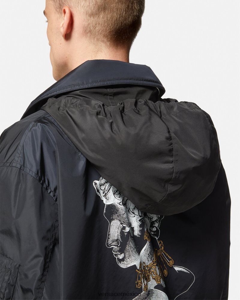 Versace chaqueta de nailon con logo gráfico negro ropa hombres 84626J1243