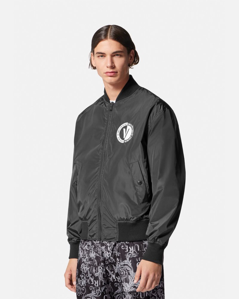 Versace chaqueta reversible de alta costura con logo negro y estampado ropa hombres 84626J2415