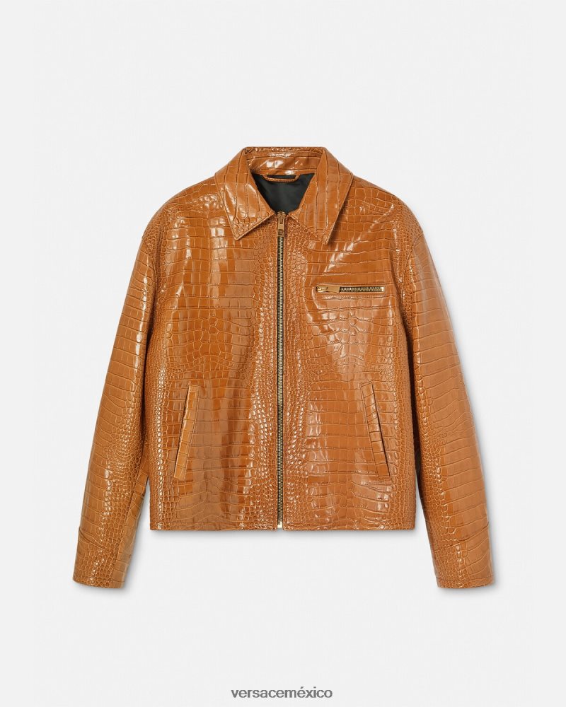 Versace chaqueta tipo blusón de cuero con efecto de cocodrilo naranja ropa hombres 84626J1255