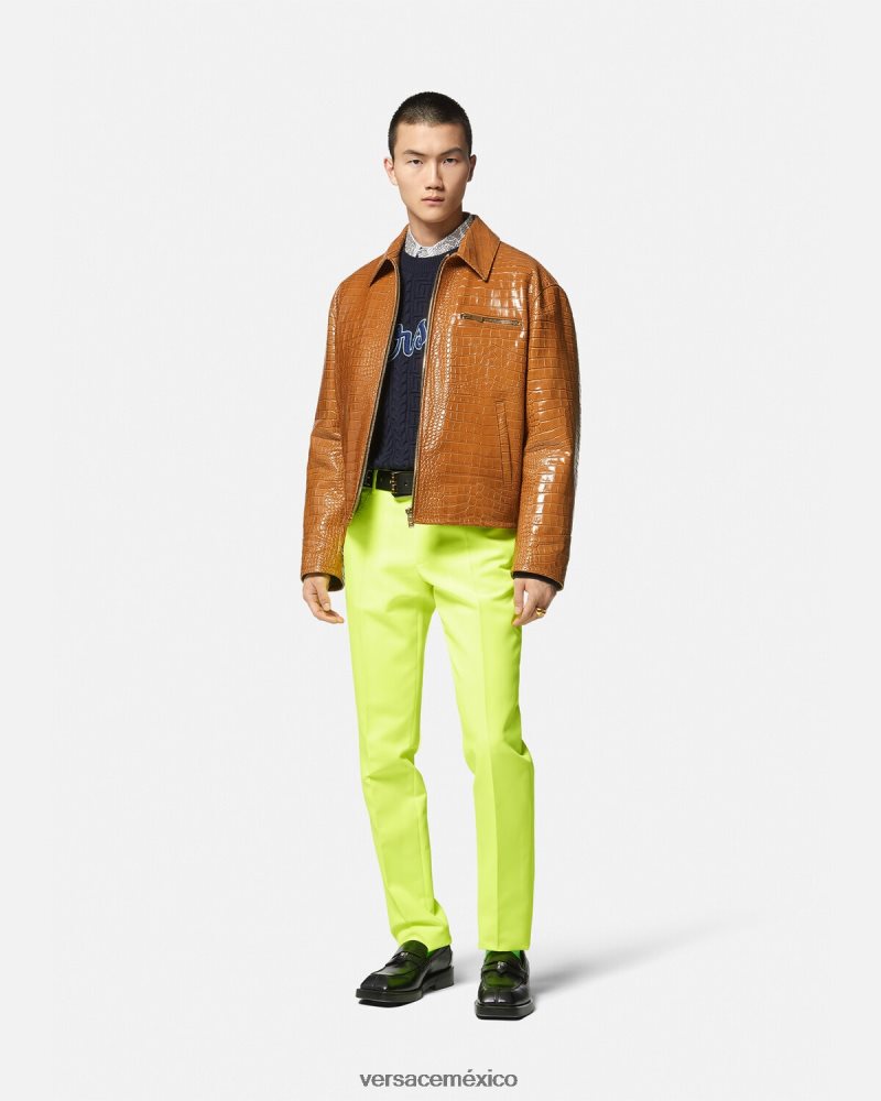 Versace chaqueta tipo blusón de cuero con efecto de cocodrilo naranja ropa hombres 84626J1255