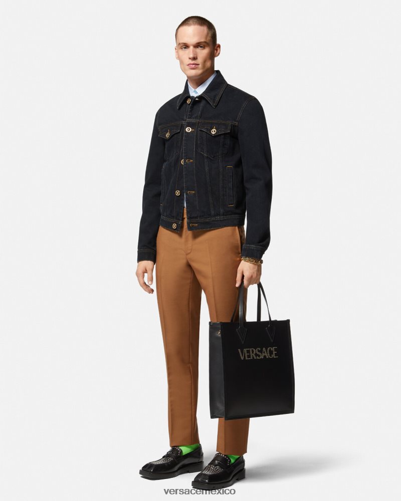 Versace chaqueta vaquera con medusa negro ropa hombres 84626J1252