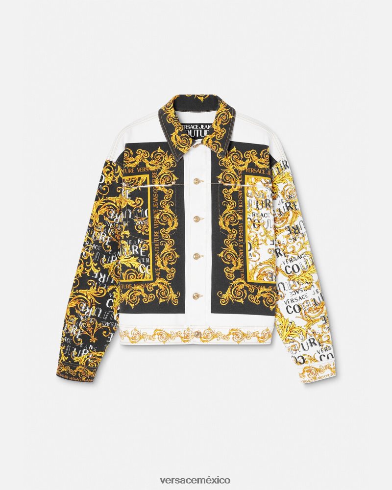 Versace chaqueta vaquera de alta costura con logo oro y blanco ropa hombres 84626J2416