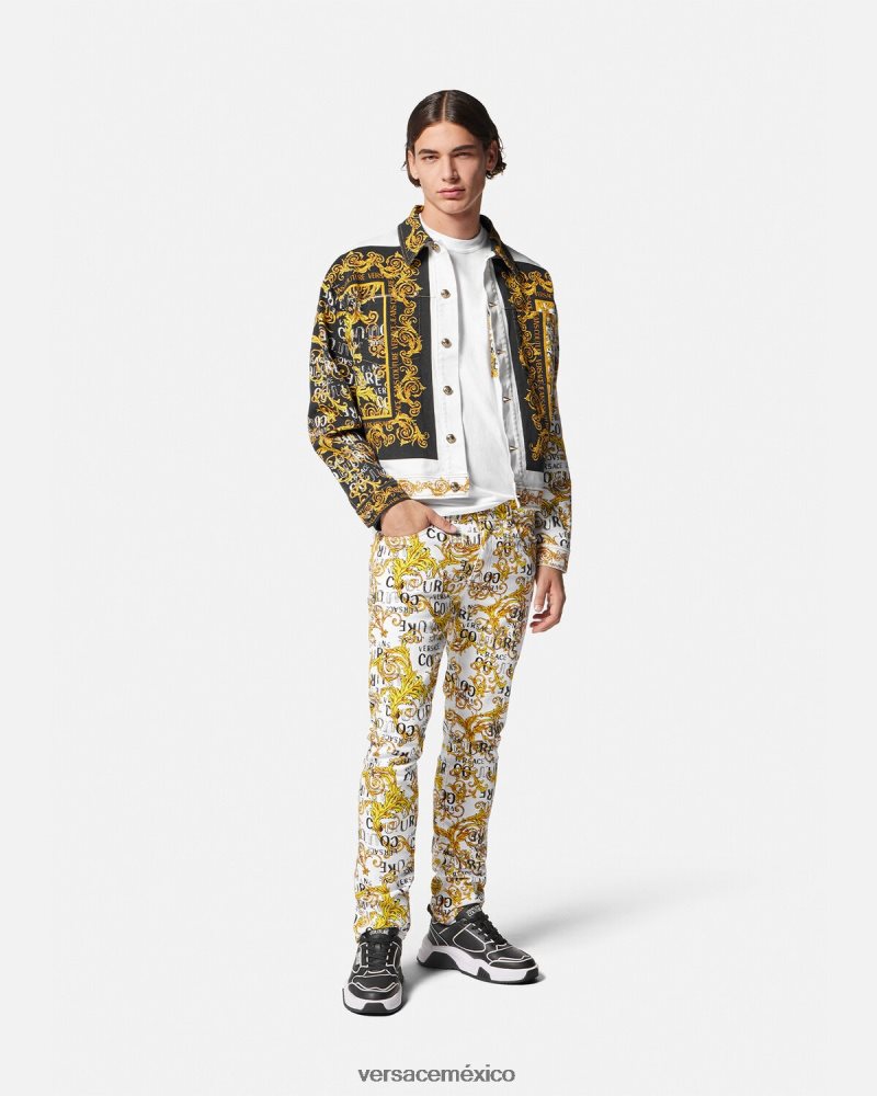 Versace chaqueta vaquera de alta costura con logo oro y blanco ropa hombres 84626J2416