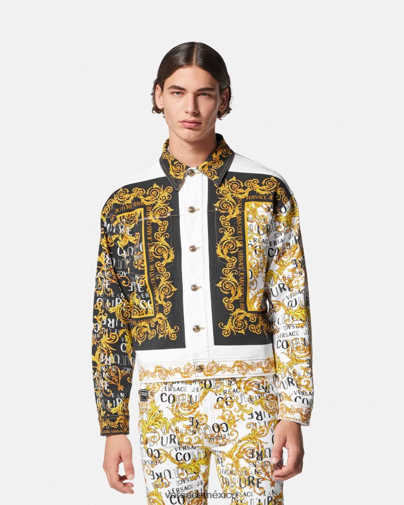 Versace chaqueta vaquera de alta costura con logo oro y blanco ropa hombres 84626J2416