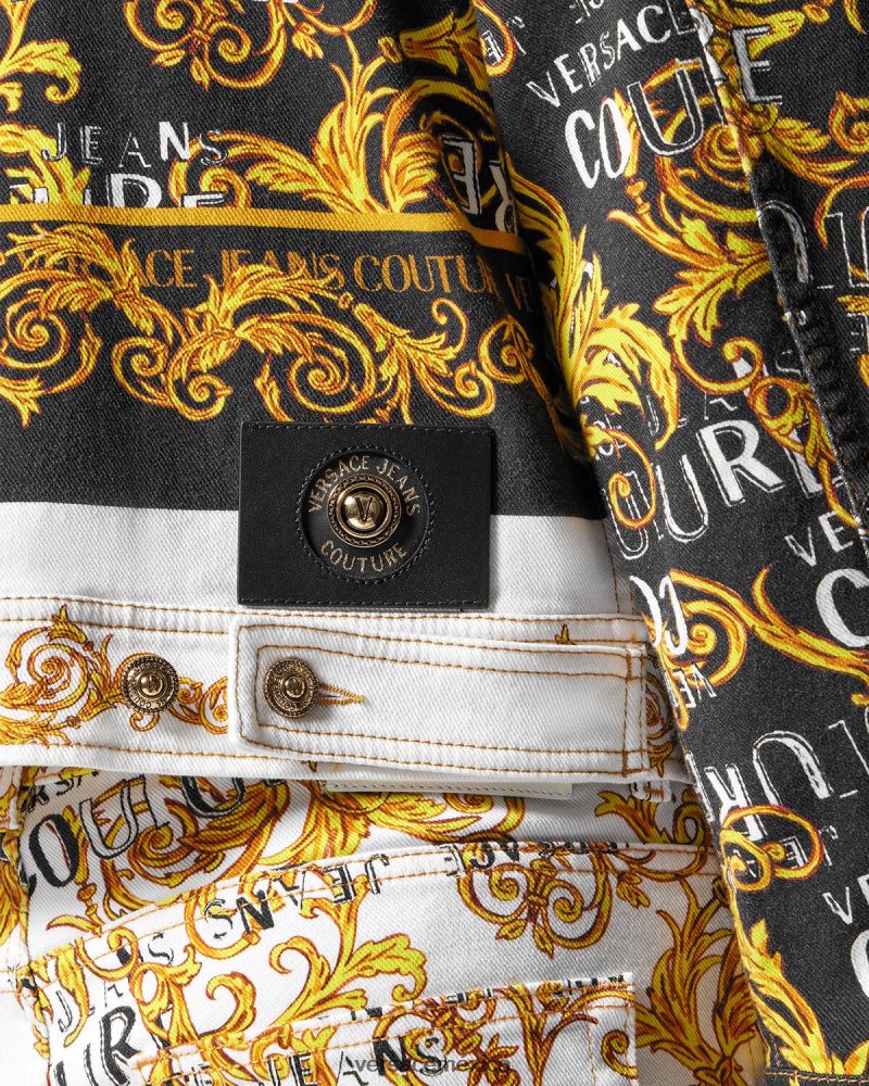 Versace chaqueta vaquera de alta costura con logo oro y blanco ropa hombres 84626J2416