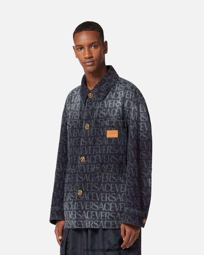 Versace chaqueta vaquera integral negro y estampado ropa hombres 84626J1224