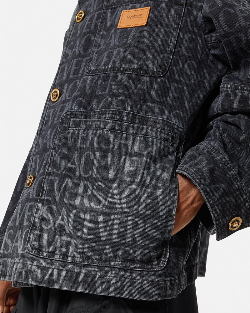 Versace chaqueta vaquera integral negro y estampado ropa hombres 84626J1224