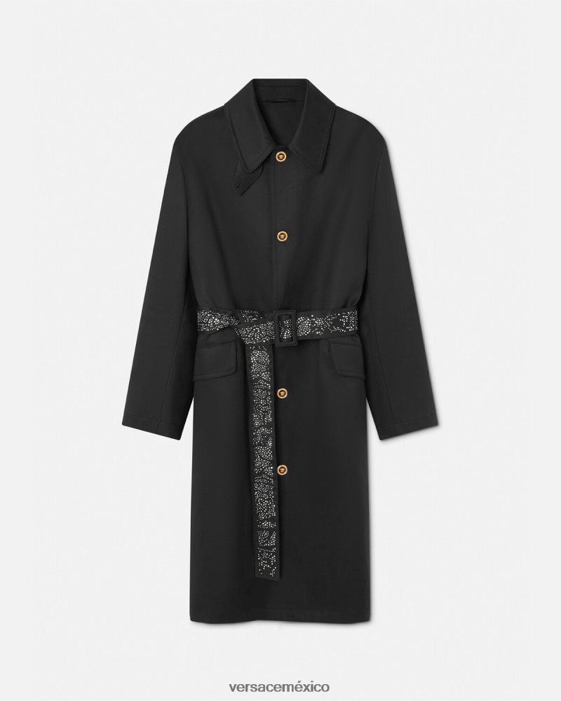 Versace gabardina con tachuelas negro ropa hombres 84626J1254