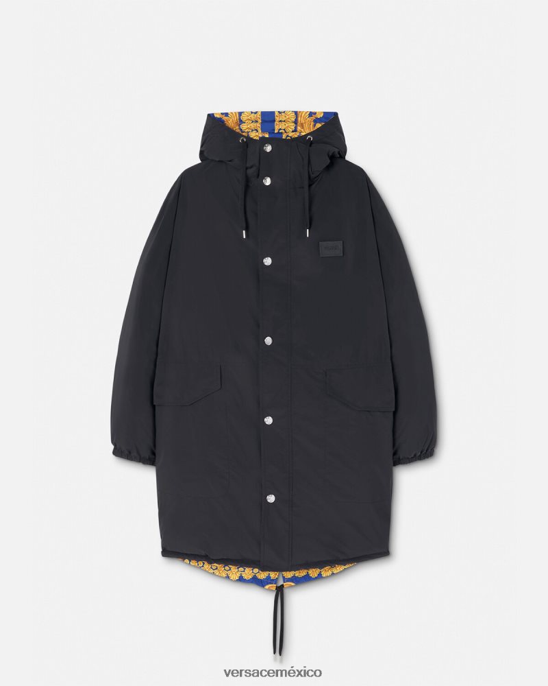 Versace parka acolchada reversible barroco 660 azul y oro ropa hombres 84626J1239