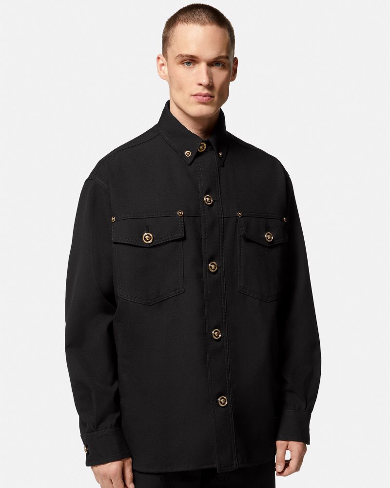Versace sobrecamisa de lana virgen con medusa negro ropa hombres 84626J1229