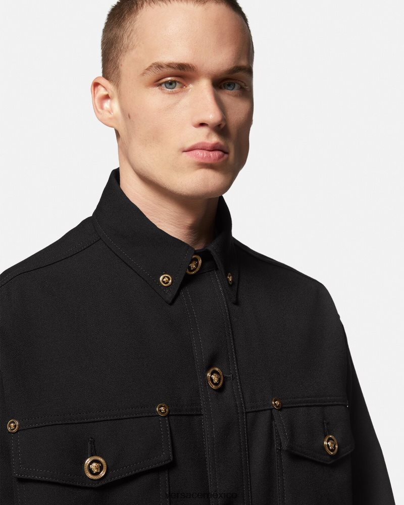Versace sobrecamisa de lana virgen con medusa negro ropa hombres 84626J1229
