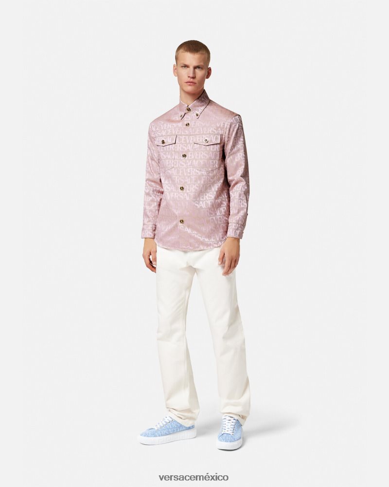 Versace sobrecamisa integral rosa y estampado ropa hombres 84626J1218