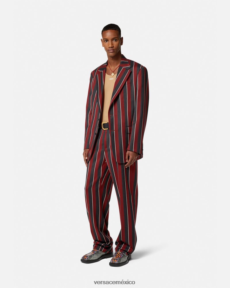 Versace blazer a rayas con botonadura simple rojo y gris ropa hombres 84626J1271
