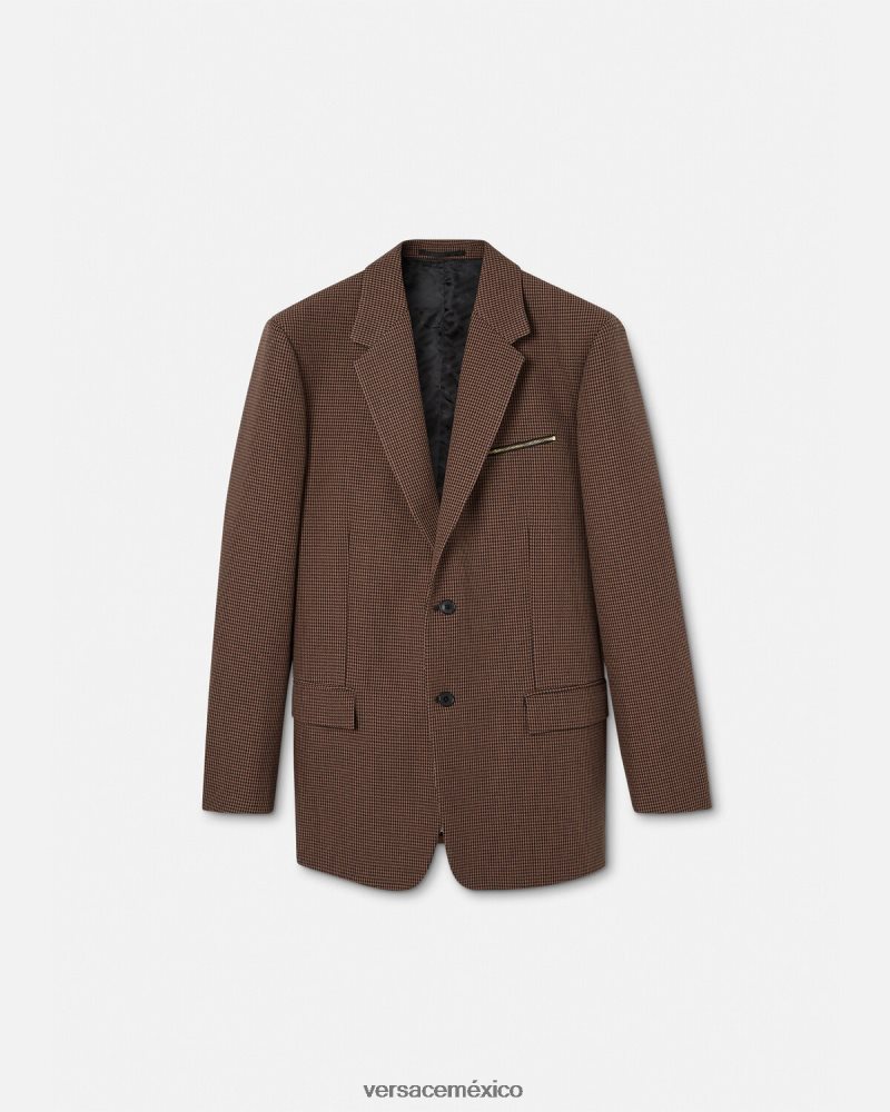 Versace blazer barroco 660 de pata de gallo marrón y dorado ropa hombres 84626J1279