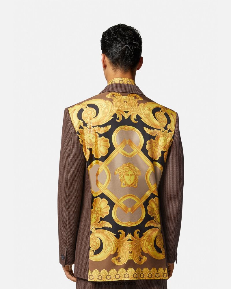 Versace blazer barroco 660 de pata de gallo marrón y dorado ropa hombres 84626J1279