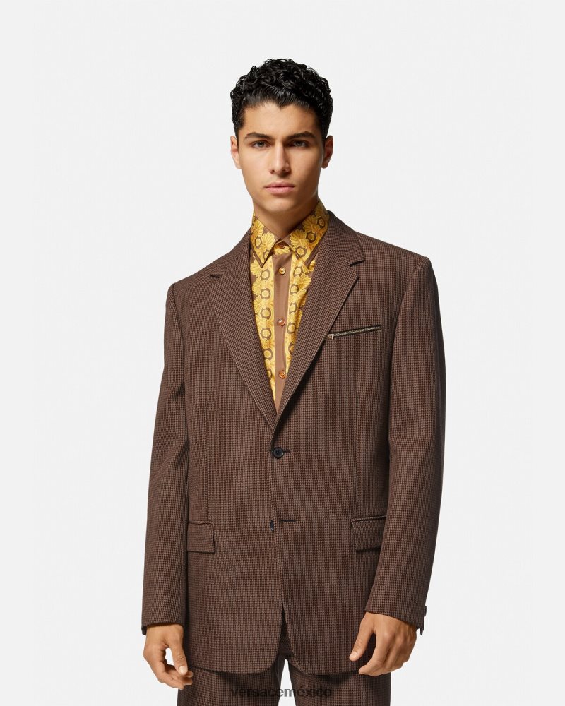 Versace blazer barroco 660 de pata de gallo marrón y dorado ropa hombres 84626J1279