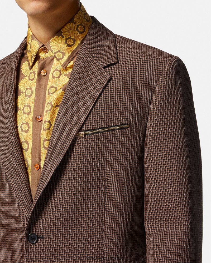 Versace blazer barroco 660 de pata de gallo marrón y dorado ropa hombres 84626J1279