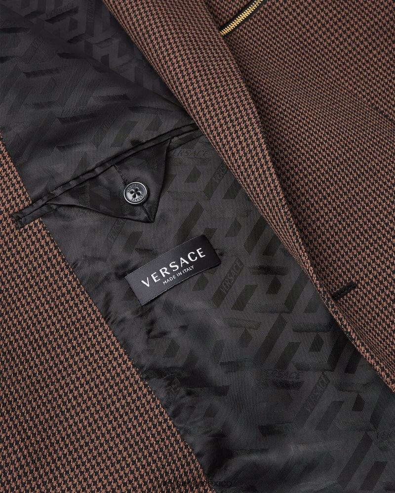Versace blazer barroco 660 de pata de gallo marrón y dorado ropa hombres 84626J1279