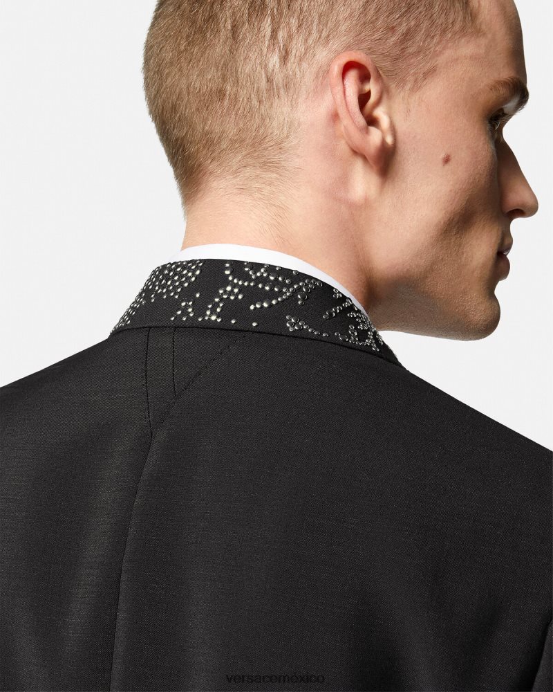 Versace blazer con silueta barroco y tachuelas negro ropa hombres 84626J1275