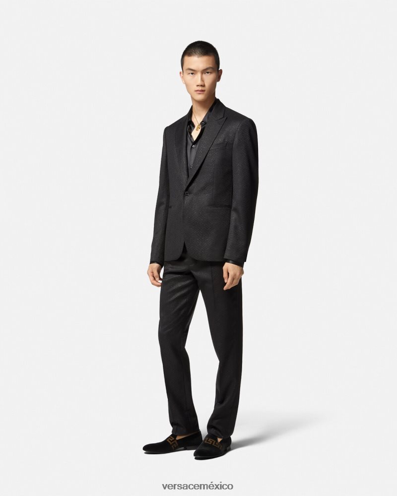 Versace pantalones con greca jacquard negro ropa hombres 84626J1276