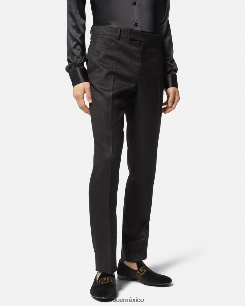 Versace pantalones con greca jacquard negro ropa hombres 84626J1276