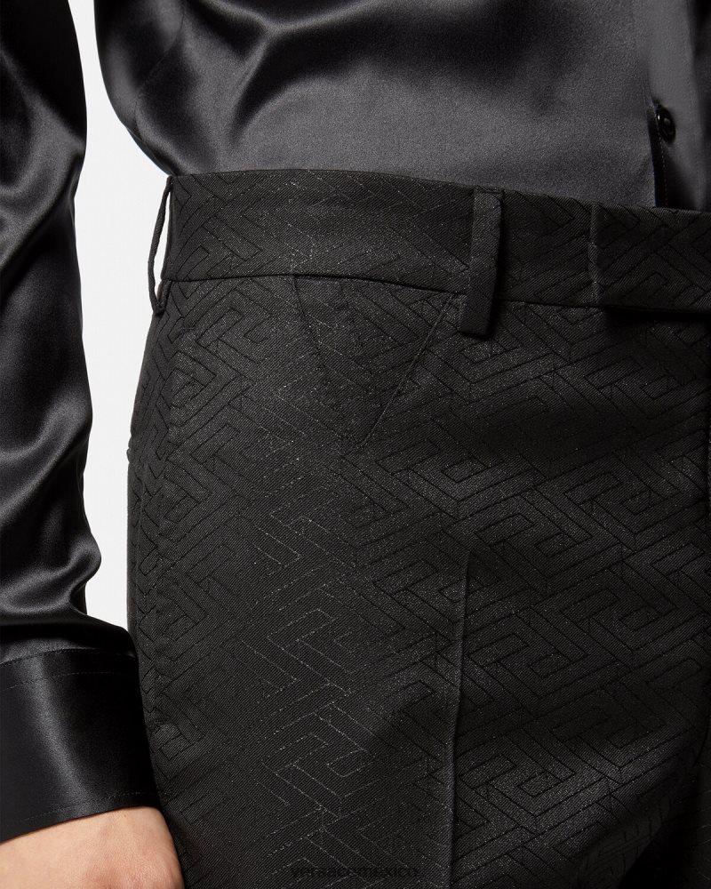 Versace pantalones con greca jacquard negro ropa hombres 84626J1276