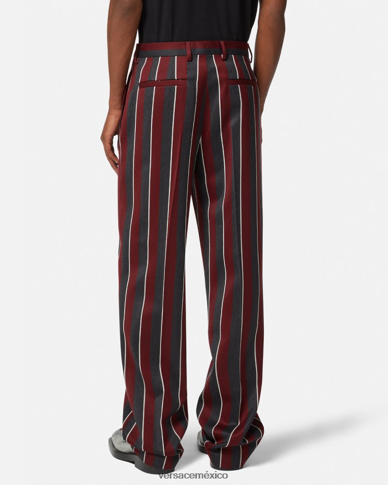 Versace pantalones de lana a rayas rojo y gris ropa hombres 84626J1270