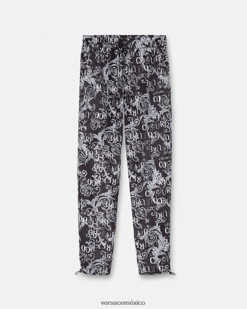 Versace pantalones de alta costura con logo negro y estampado ropa hombres 84626J2431