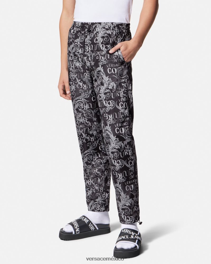 Versace pantalones de alta costura con logo negro y estampado ropa hombres 84626J2431