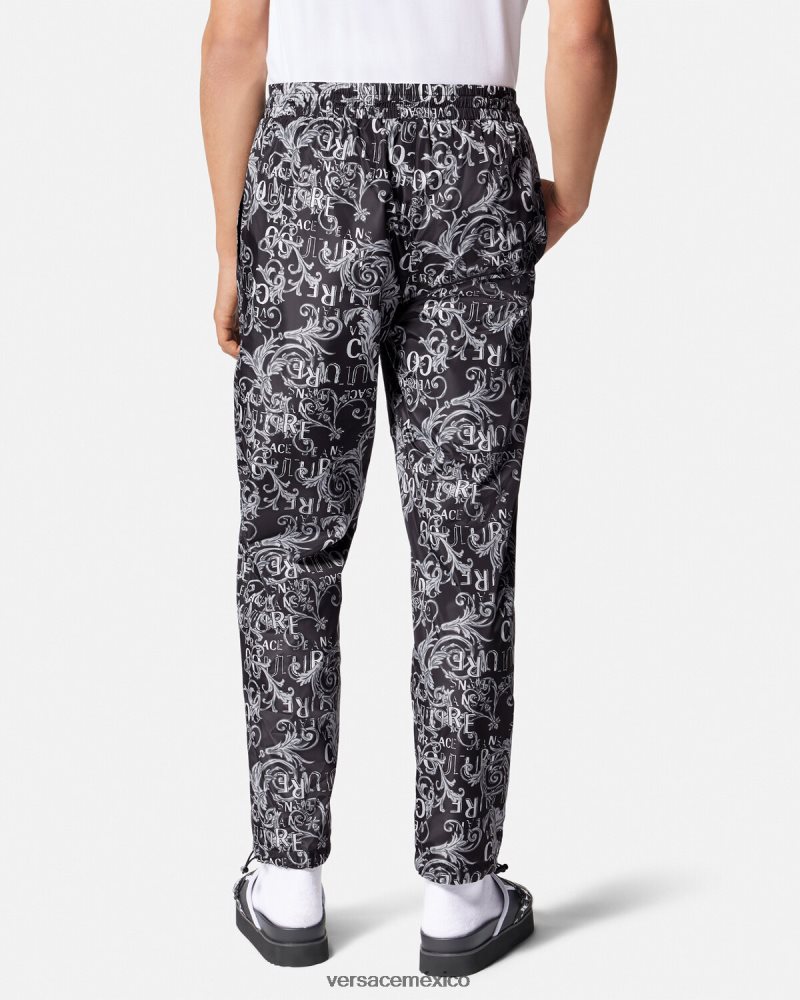 Versace pantalones de alta costura con logo negro y estampado ropa hombres 84626J2431