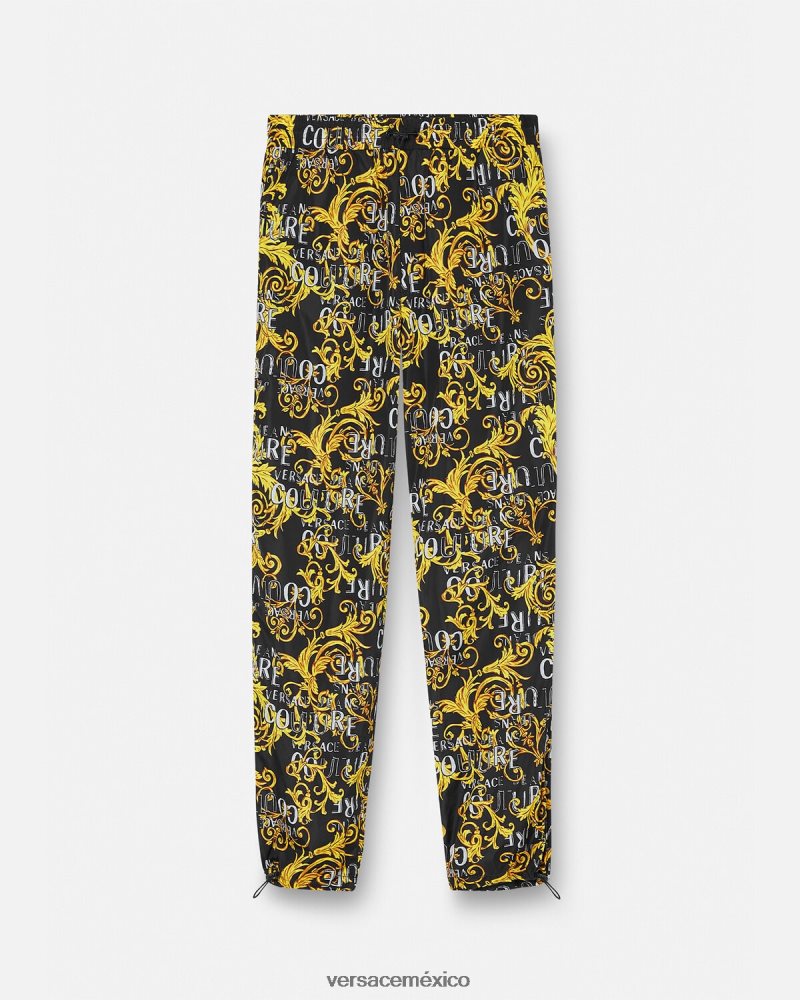 Versace pantalones de alta costura con logo oro negro ropa hombres 84626J2430