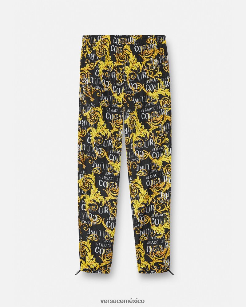 Versace pantalones de alta costura con logo oro negro ropa hombres 84626J2430