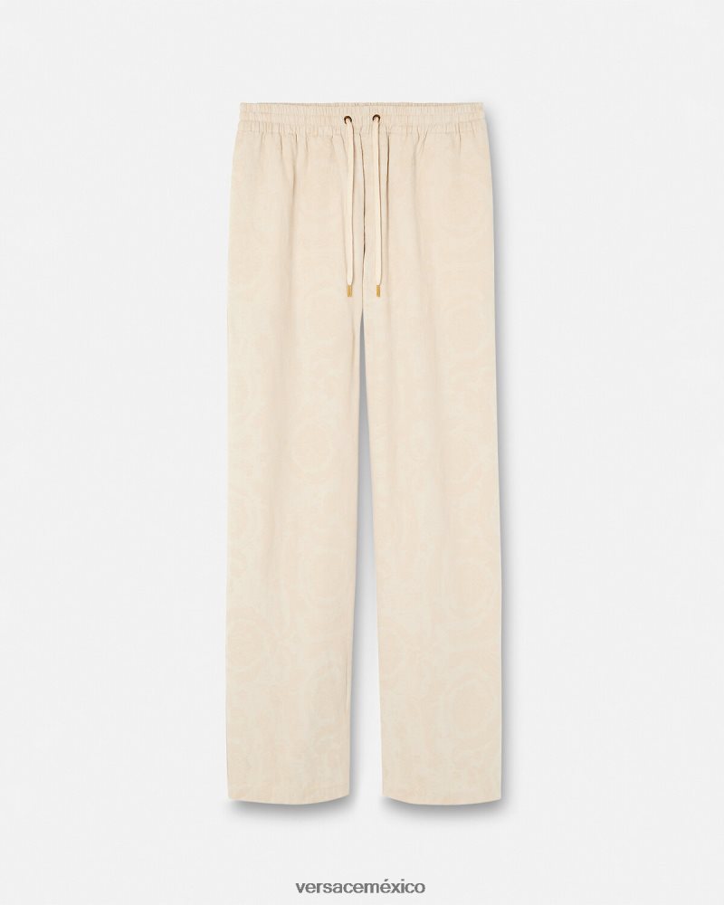 Versace pantalones de cambray con silueta barroca beige ropa hombres 84626J1442