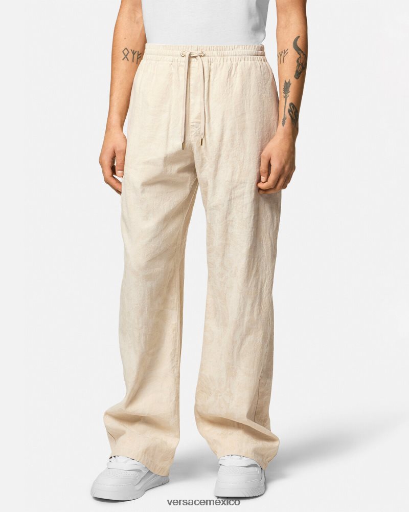 Versace pantalones de cambray con silueta barroca beige ropa hombres 84626J1442