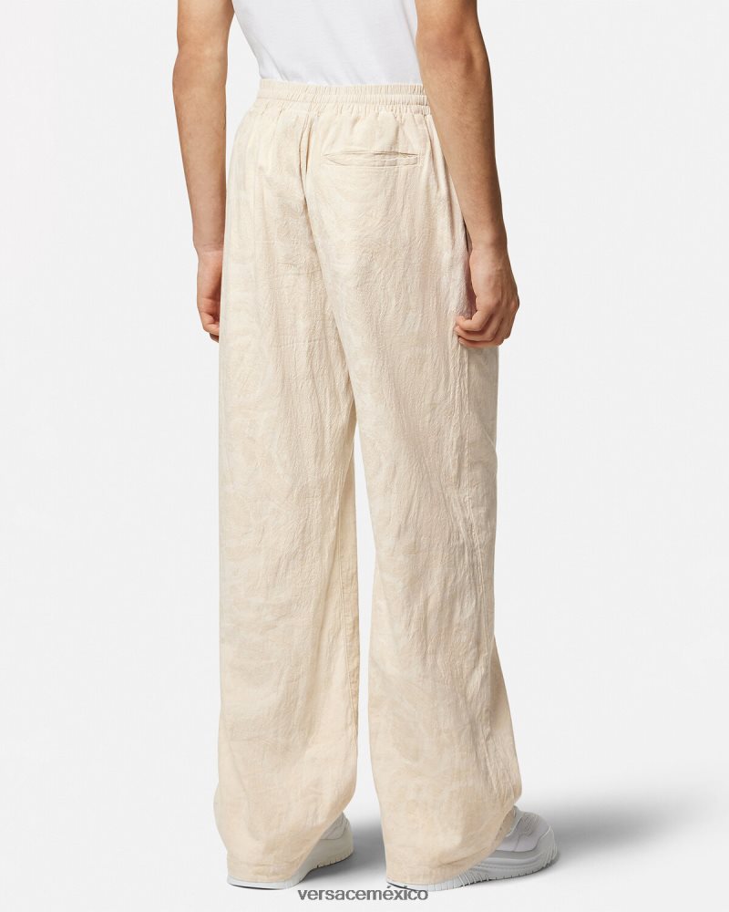 Versace pantalones de cambray con silueta barroca beige ropa hombres 84626J1442