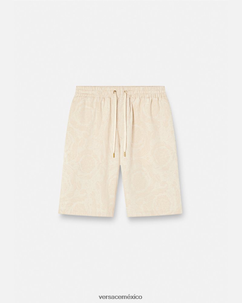 Versace shorts de cambray con silueta barroca beige ropa hombres 84626J1441