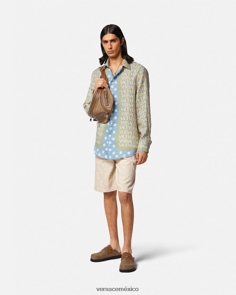 Versace shorts de cambray con silueta barroca beige ropa hombres 84626J1441