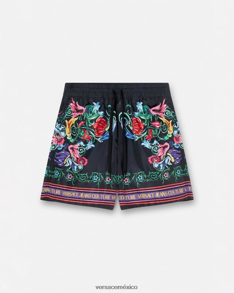 Versace shorts de jardín con emblema en V oro negro ropa hombres 84626J2435
