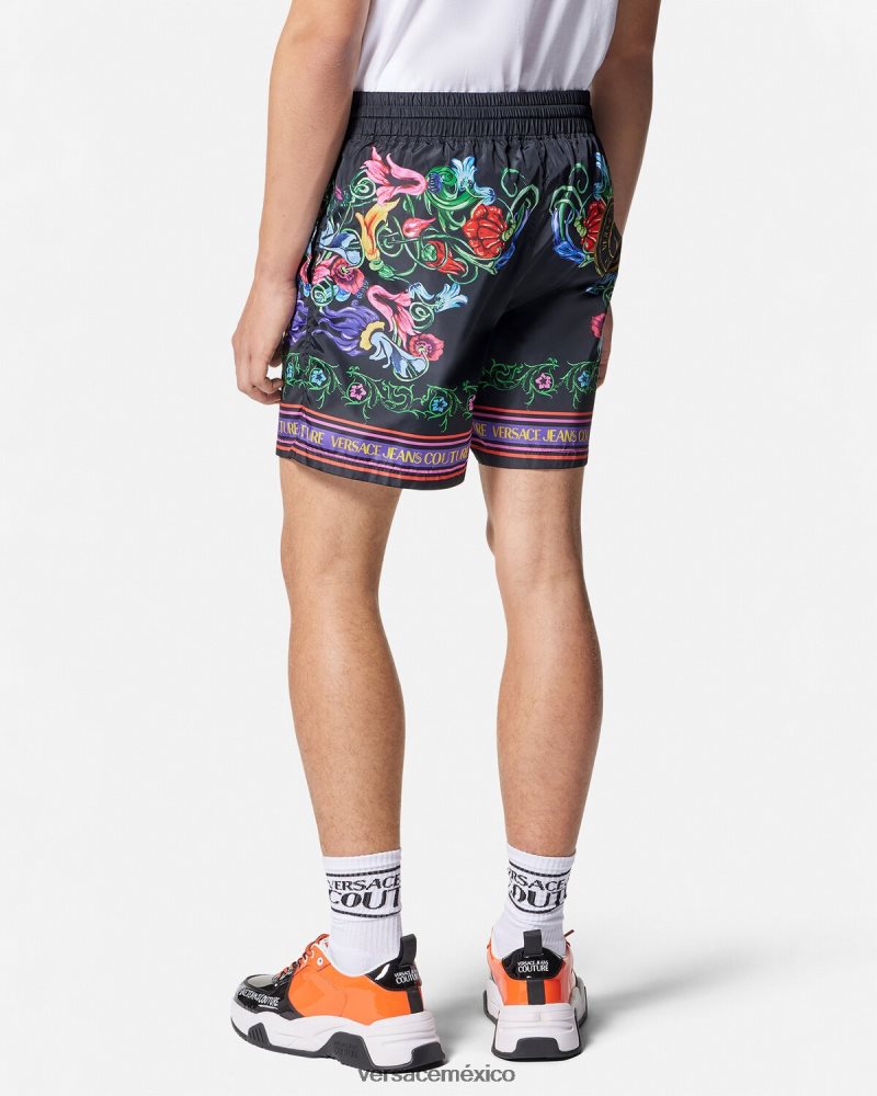 Versace shorts de jardín con emblema en V oro negro ropa hombres 84626J2435