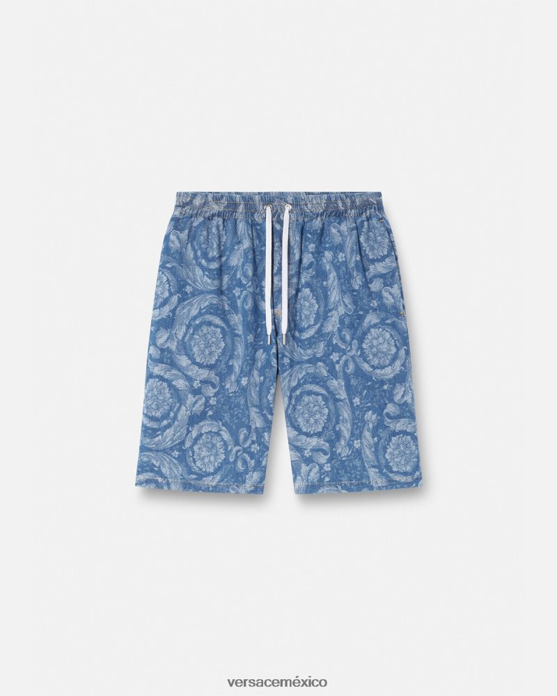 Versace shorts de mezclilla con silueta barroca Plano ropa hombres 84626J1449