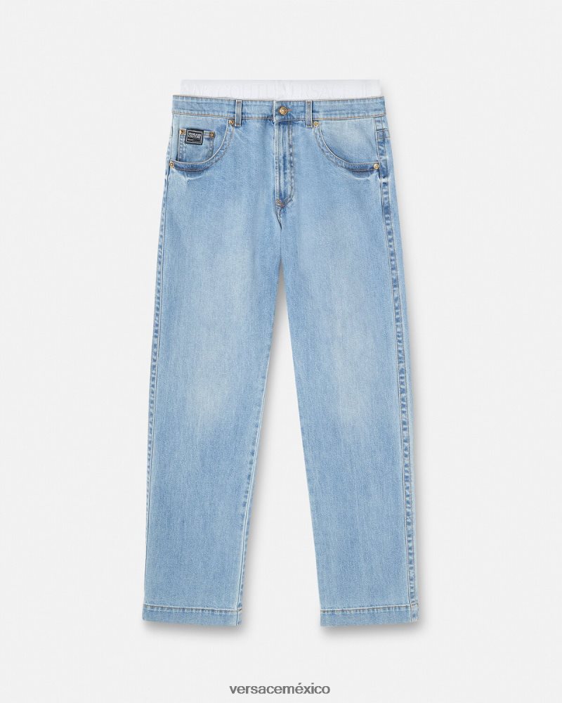 Versace vaqueros con logo en la cinturilla azul ropa hombres 84626J2420