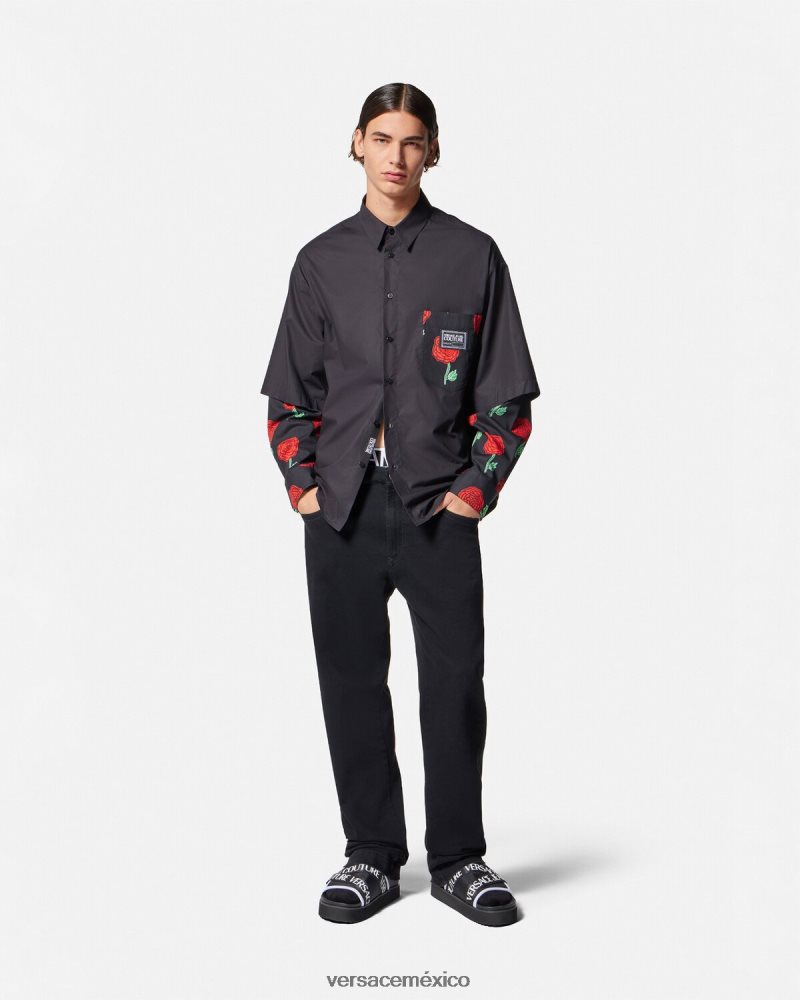 Versace vaqueros con logo en la cinturilla negro ropa hombres 84626J2365