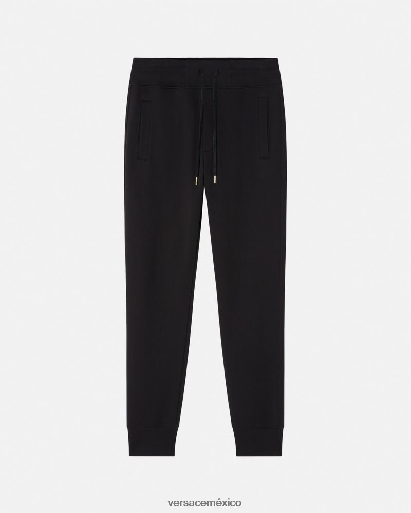 Versace pantalones deportivos con emblema en V oro negro ropa hombres 84626J2436
