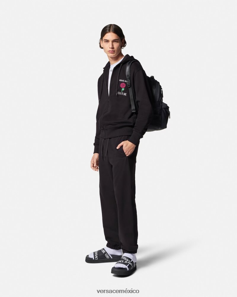 Versace pantalones deportivos con logo y rosas negro ropa hombres 84626J2381