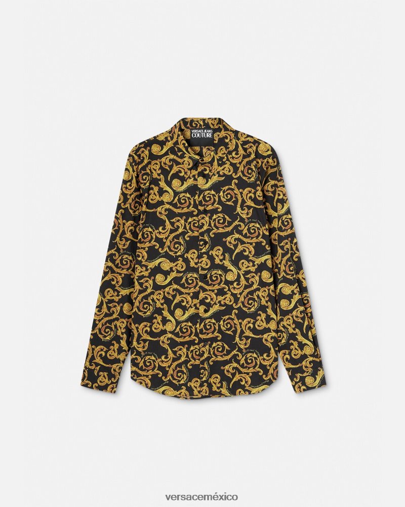 Versace boceto de camisa de alta costura oro negro ropa hombres 84626J2376
