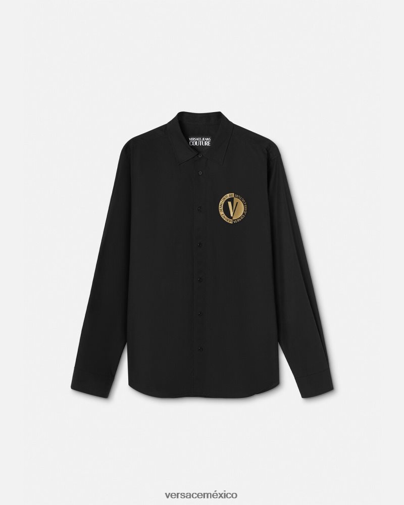 Versace camisa con emblema en V oro negro ropa hombres 84626J2402