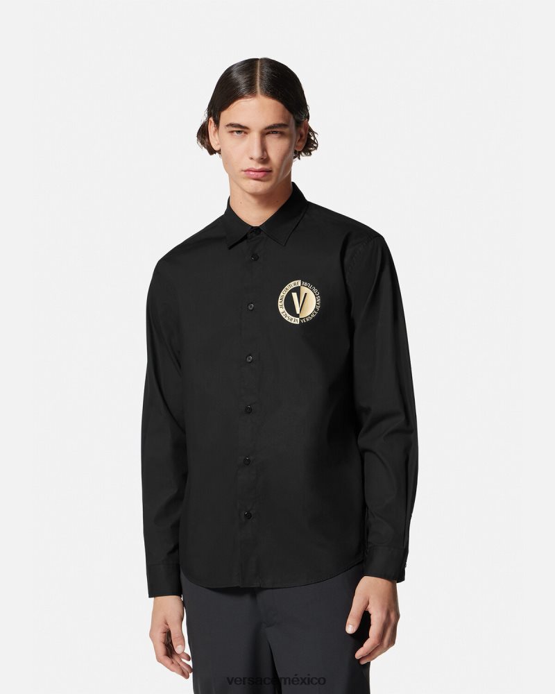 Versace camisa con emblema en V oro negro ropa hombres 84626J2402