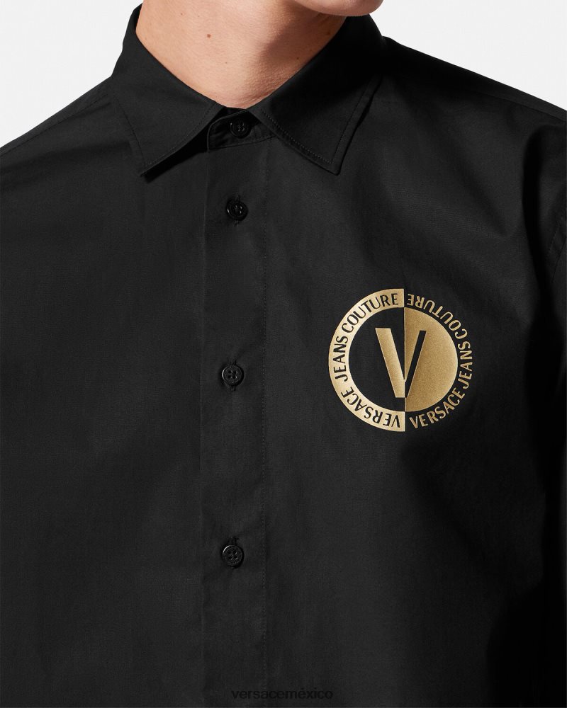 Versace camisa con emblema en V oro negro ropa hombres 84626J2402