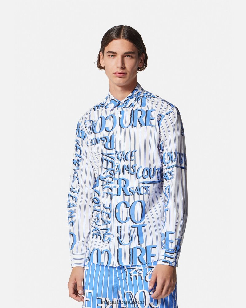 Versace camisa con logo y garabato blanco ropa hombres 84626J2374